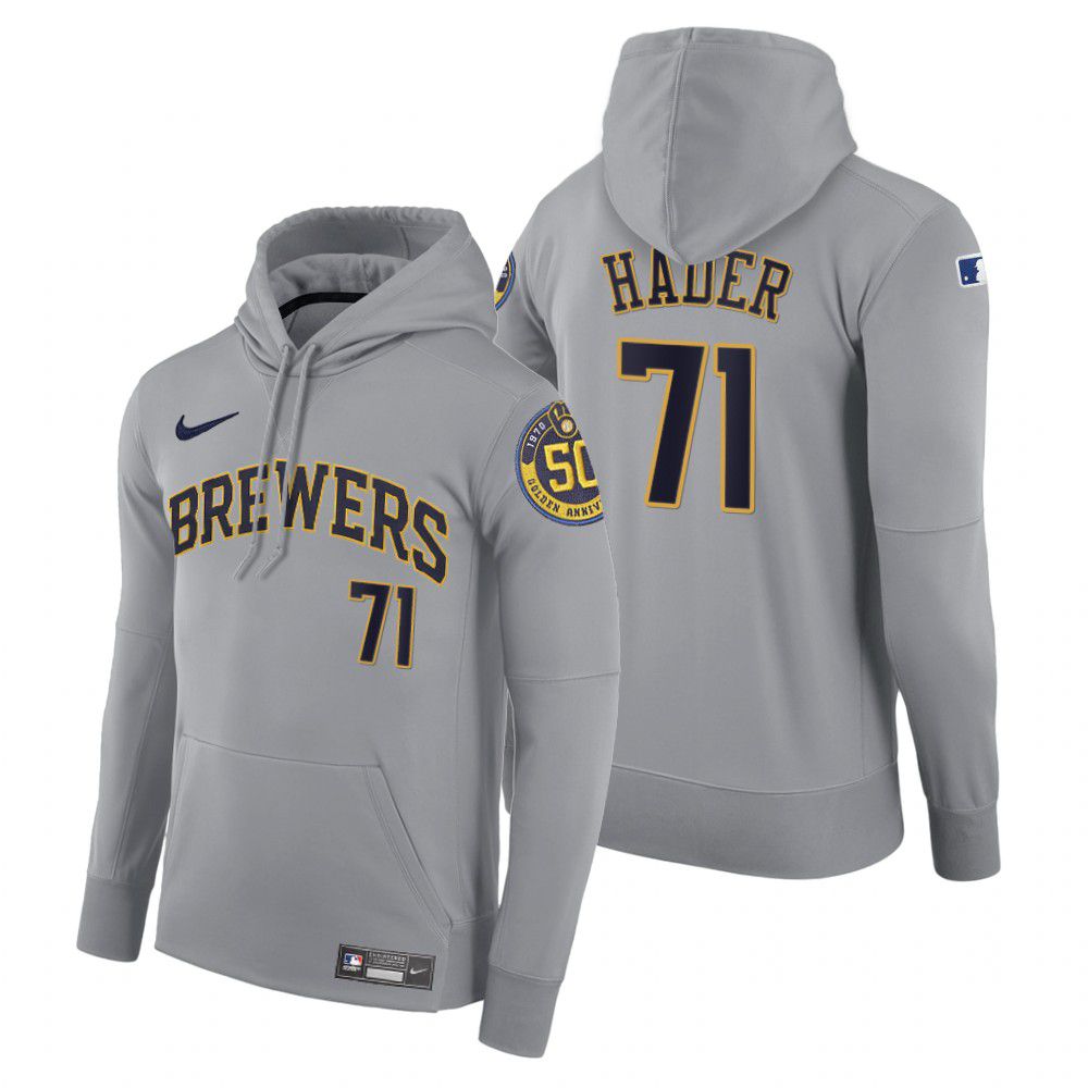 Men Milwaukee Brewers #71 Hader gray road hoodie 2021 MLB Nike Jerseys->milwaukee brewers->MLB Jersey